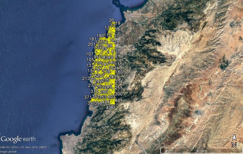 Potential archaeological features identified along the coastline of northern Lebanon.
