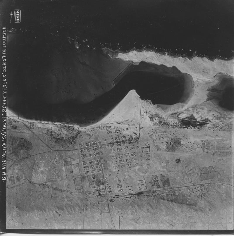 Figure 2. An example of a 1938 aerial photograph, showing the town of Mersa Matruh (EAMENA photo reference: EGYPT_113C_MATRUH_A9_1834)