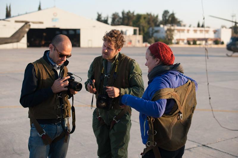 Team members Andrea Zerbini, Mat Dalton and Rebecca Banks going through pre-flight checks. APAAME_20151001_RHB-0003