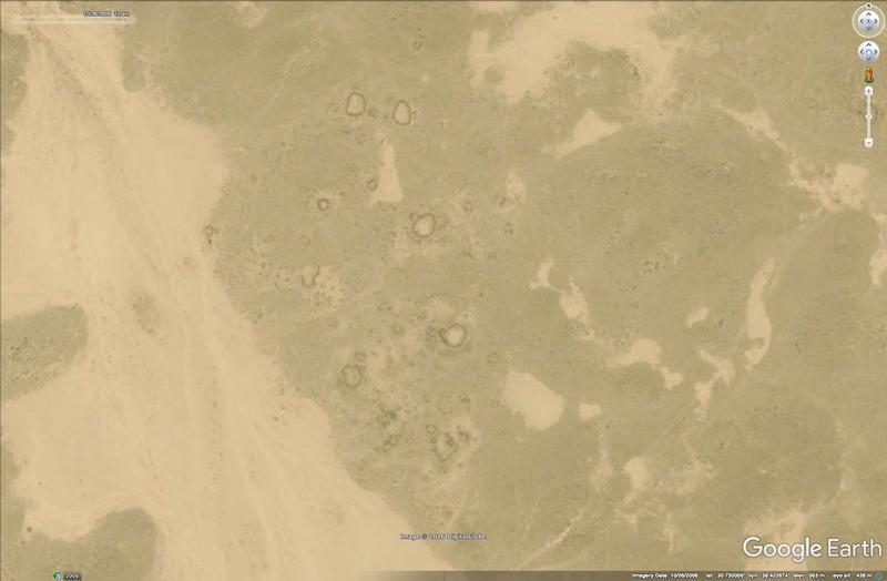 Fig. 2 Sub-circular enclosures in the Saudi Arabian desert. These could be prehistoric or much more recent and may have been used as animal enclosures and/or be the remains of houses. Fig. 2 Sub-circular enclosures in the Saudi Arabian desert. These could be prehistoric or much more recent and may have been used as animal enclosures and/or be the remains of houses.