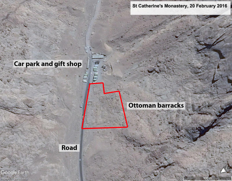 Figure 5 Google Earth imagery of Ottoman barracks near St Catherine’s Monastery, 20 February 2016