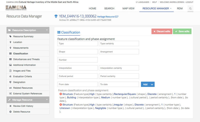  Fig. 2. The Classification panel in the Arches-based EAMENA platform