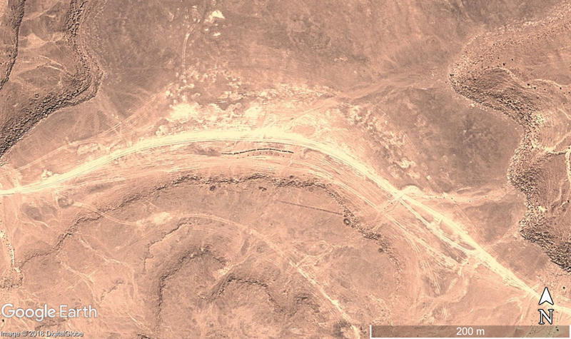 Figure 1: Prehistoric monuments, including pendant and trilith features, threatened by the impact of dirt-road tracks that have developed alongside. Satellite image: DigitalGlobe. Map data: Google Earth.